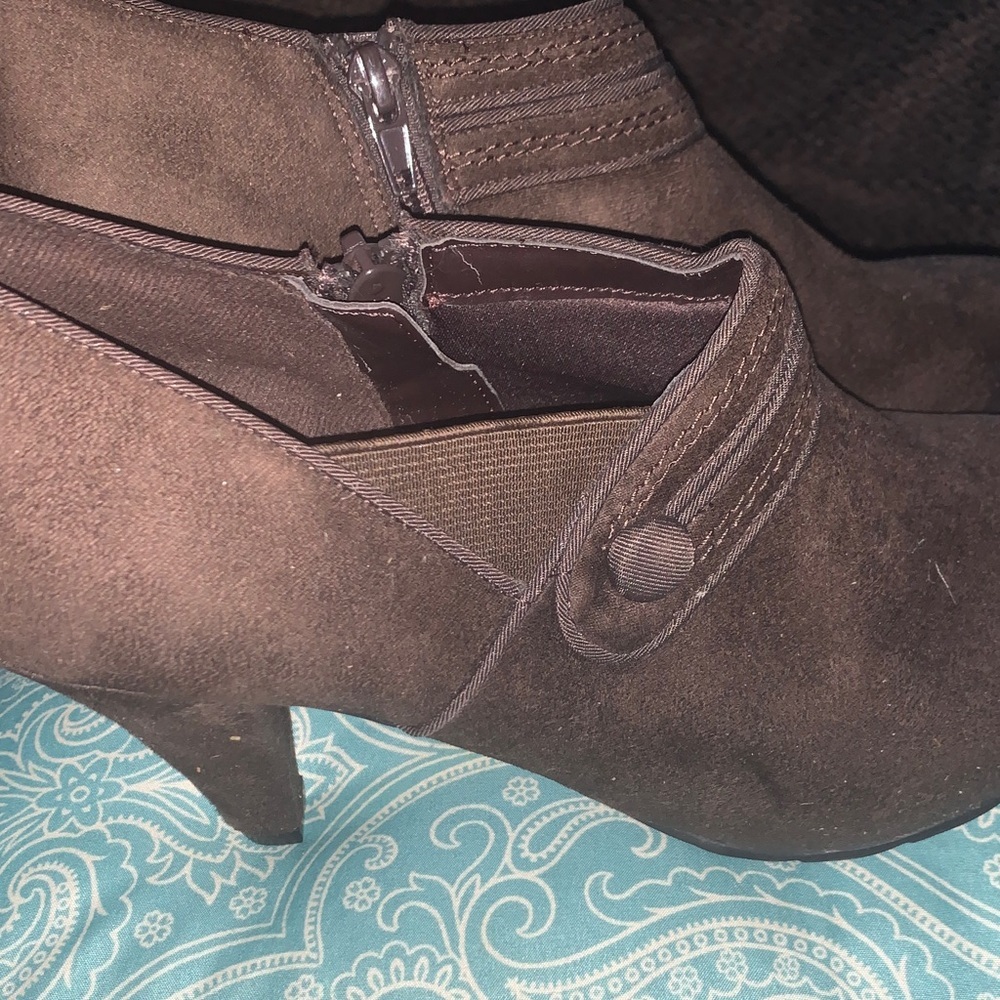 Xappeal Brown Suede Ankle Booties with Button Strap